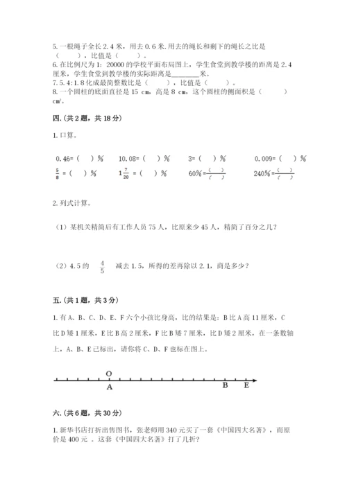 小学六年级下册数学摸底考试题带答案（研优卷）.docx