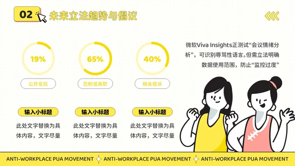 黄色插画风反职场PUA运动公益讲座PPT模板
