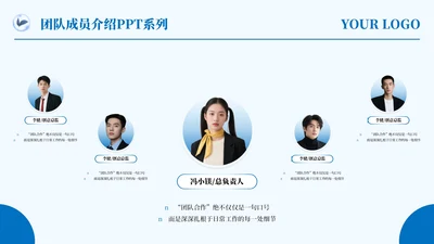 蓝色商务风5项团队介绍PPT单页
