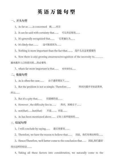 英语万能句型word模板