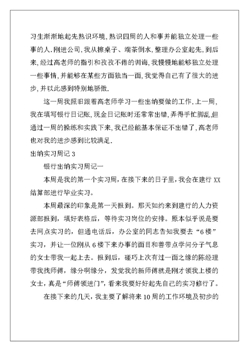2022年出纳实习周记5篇