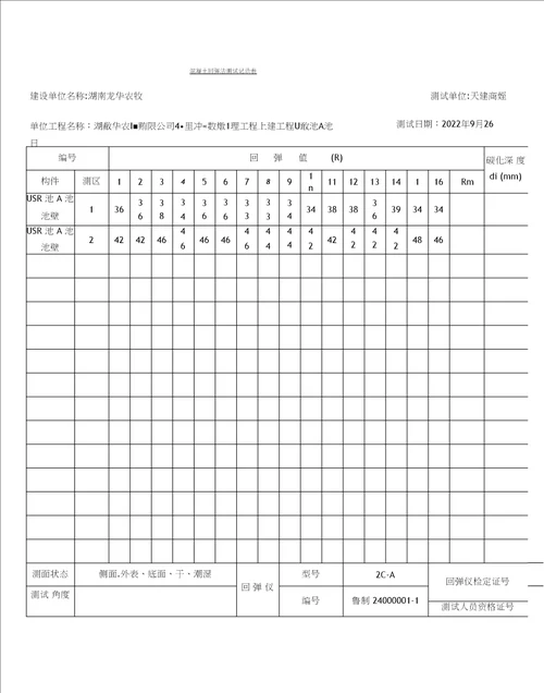 混凝土回弹记录表