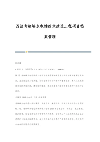 浅谈青铜峡水电站技术改造工程项目档案管理.docx