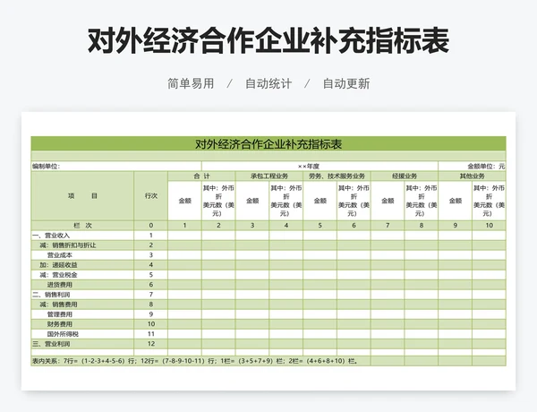 对外经济合作企业补充指标表