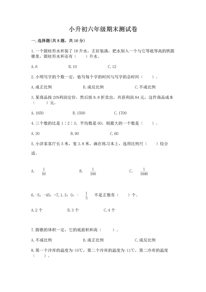 小升初六年级期末测试卷【考点精练】.docx