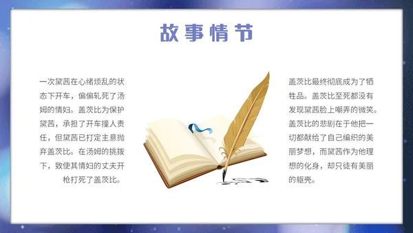 蓝色星光简约读书分享会了不起的盖茨比主题PPT模板