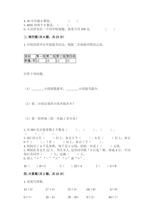 小学二年级下册数学期末测试卷带答案（综合题）.docx