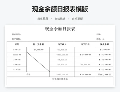 现金余额日报表模版
