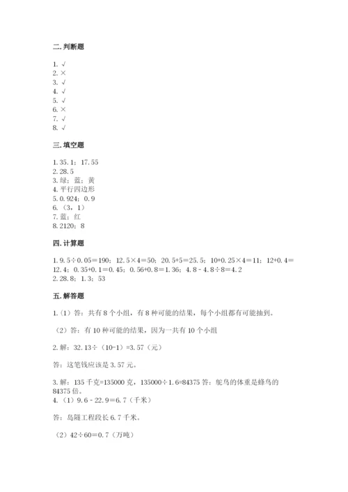 小学数学五年级上册期末测试卷及参考答案（突破训练）.docx