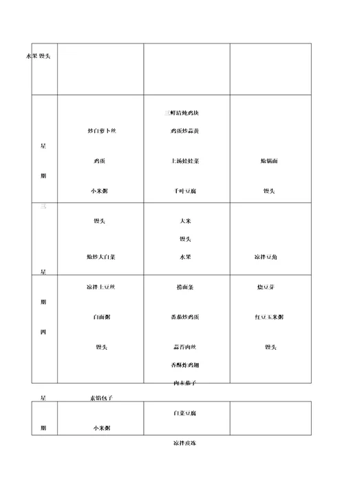 一个月员工食堂菜谱