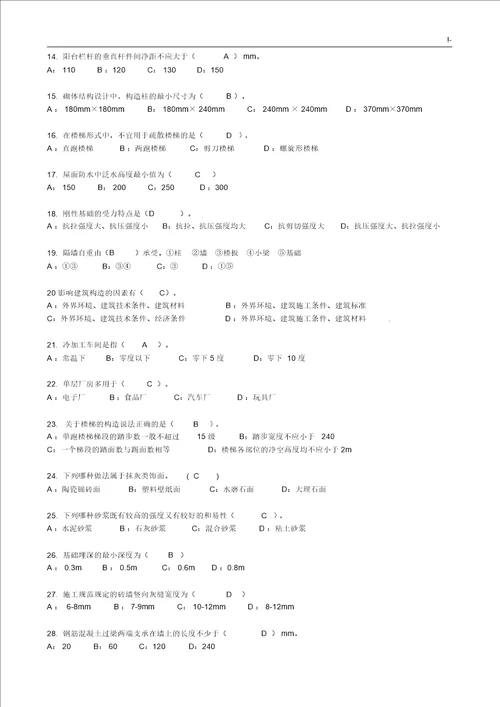 房屋建筑学全部课后复习