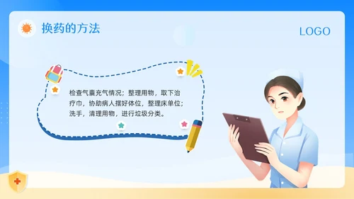 蓝色卡通气管切开换药流程PPT模板宣传PPT动态PPT