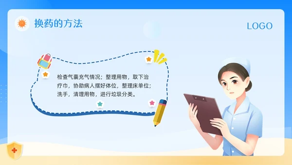 蓝色卡通气管切开换药流程PPT模板宣传PPT动态PPT
