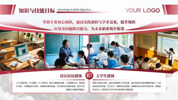 暗红色简约高中学科备课通用PPT模板