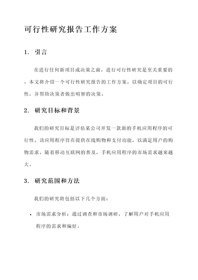 可行性研究报告工作方案