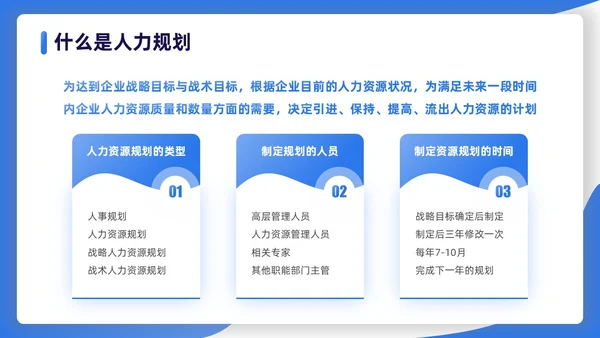 蓝色渐变扁平插画商务人力资源规划PPT模板职业规划