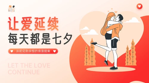 红橙色插画风七夕浪漫约会策划PPT模板