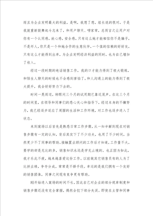 2021年销售部试用期工作总结销售试用期工作总结三篇