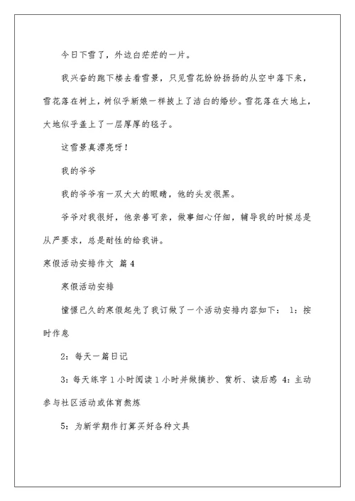 寒假活动计划作文