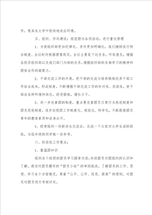 2022团委组织部个人工作计划范本