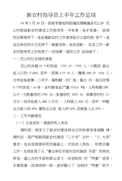 新农村指导员上半年工作总结