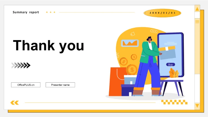 黄色插画风销售季度总结PPT主题