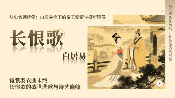 黄色中国风长恨歌教学课件PPT模板