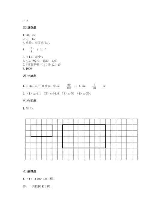 人教版六年级下册数学期末测试卷附答案【a卷】.docx