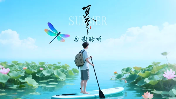 蓝色简约节日节气之夏至PPT模板
