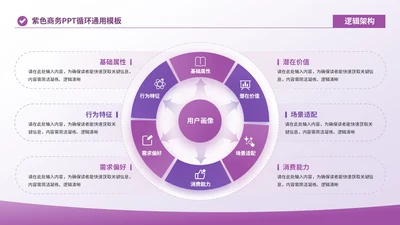 紫色商务风6项循环PPT单页
