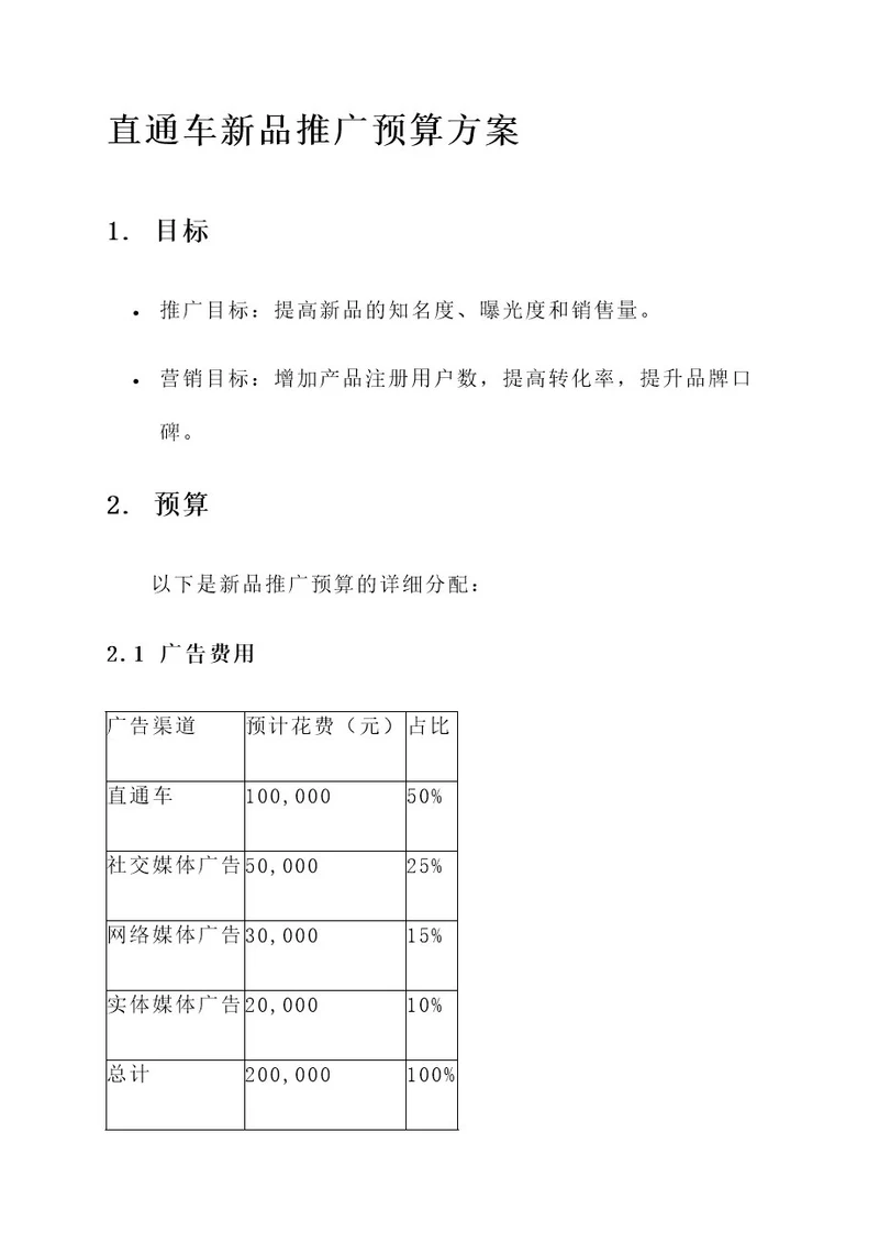 直通车新品推广预算方案