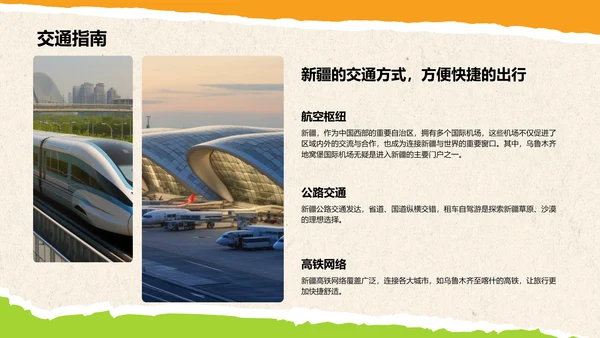 橙色摄影风新疆旅游计划：草原、沙漠与人文之旅PPT模板