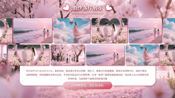 粉色温馨浪漫照相馆520情人节限定情侣写真宣传PPT模板