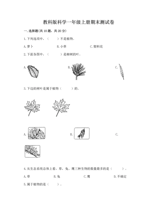 教科版科学一年级上册期末测试卷附参考答案（满分必刷）.docx