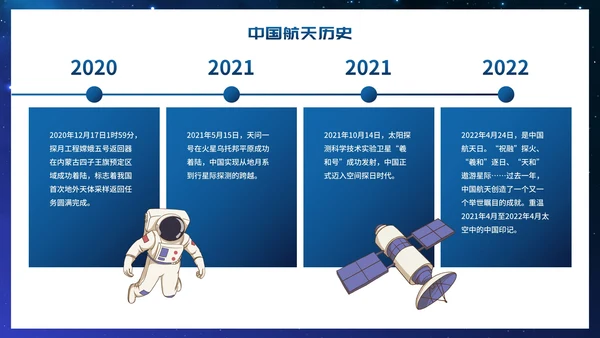 卡通星空宇宙航天插画中国航天日主题班会PPT模板
