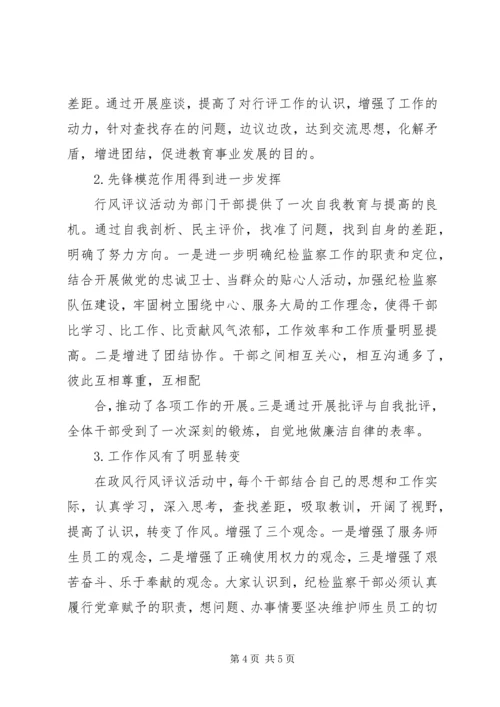 大学纪检监察部门行风评议工作自查自评汇报.docx