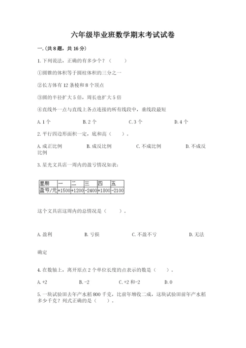 六年级毕业班数学期末考试试卷及参考答案（模拟题）.docx