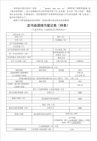 固定污染源排污登记表样表