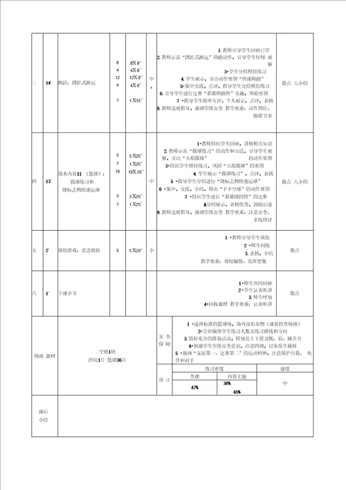 五年级篮球单元计划及教案