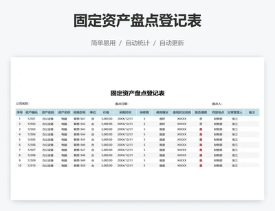 固定资产盘点登记表