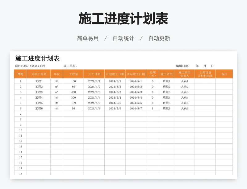 施工进度计划表