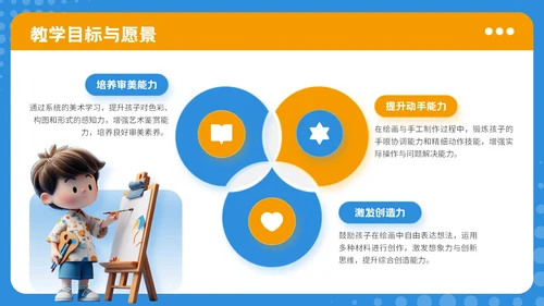 蓝色可爱卡通风暑期美术兴趣活动PPT模板
