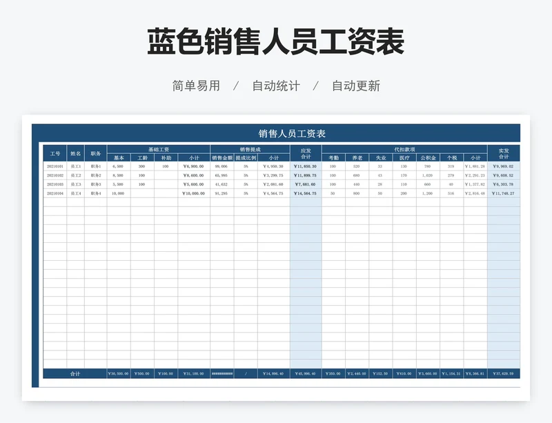 蓝色销售人员工资表