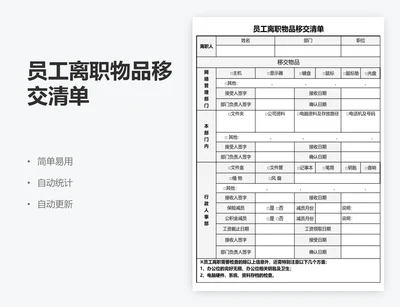 员工离职物品移交清单