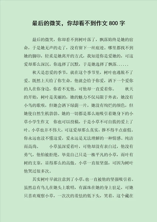 最后的微笑，你却看不到作文800字