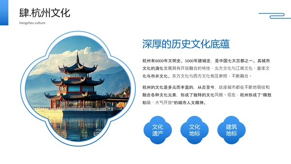 蓝色简约风杭州城市旅游文化介绍PPT