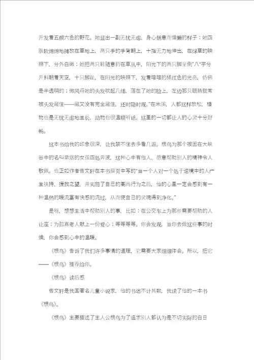 曹文轩小说根鸟读后感想读书笔记