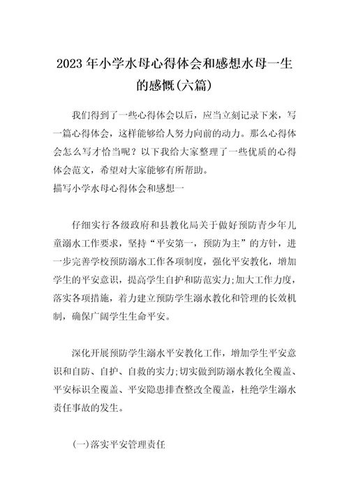 2023年小学水母心得体会和感想水母一生的感慨(六篇)