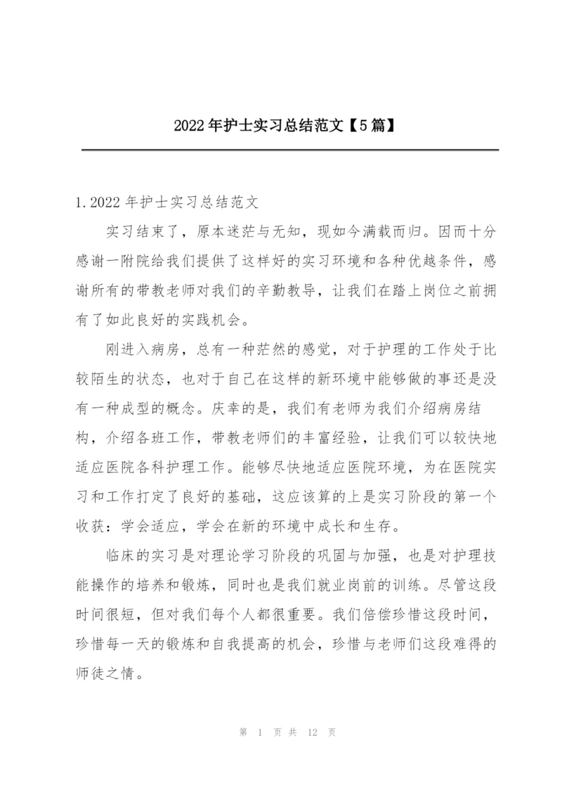 2022年护士实习总结范文【5篇】.docx