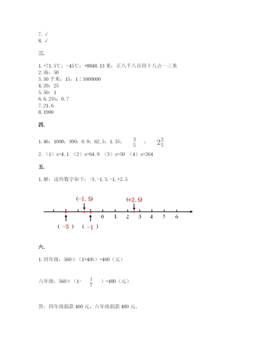 苏教版数学六年级下册试题期末模拟检测卷附参考答案【模拟题】.docx